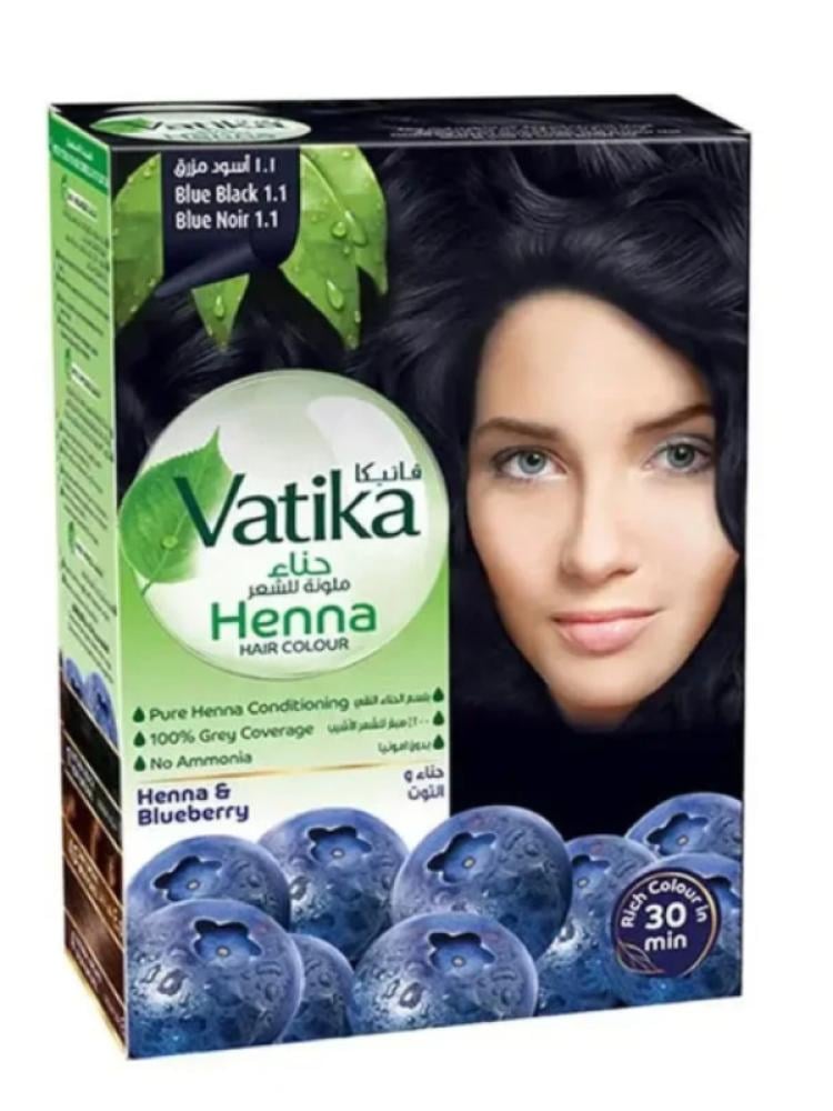Vatika Henna Hair Color, Bluish Black 1.1, Ammonia-Free, 60g
