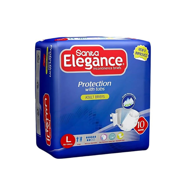 Sanita Elegance Adult Diapers, High Absorbency, Leak Protection, Large, 10 Count