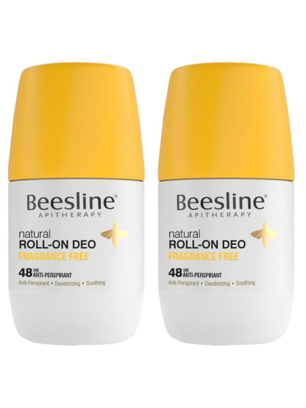 Beesline Natural Fragrance-Free Roll-On Deodorant 48H Protection 2x50ml
