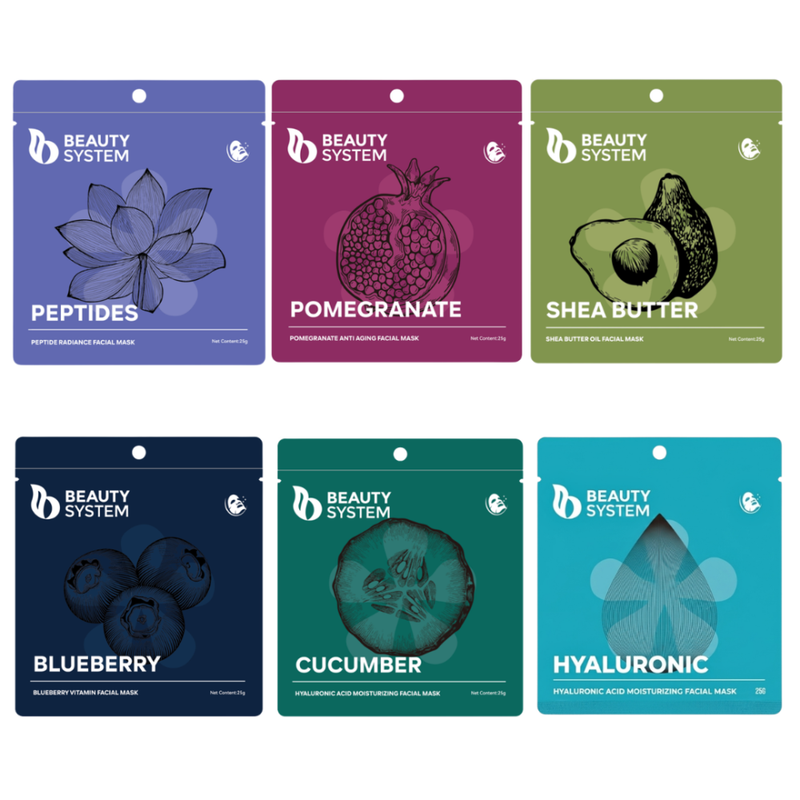 Beauty System Hydrating Face Mask Set - Peptide, Pomegranate, Shea - 6 x 25g