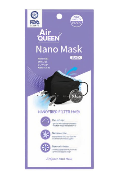 Air Queen Black Nanofiber Face Mask with Ergonomic 3D Design