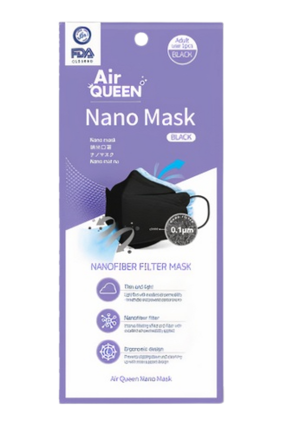 Air Queen Black Nanofiber Face Mask with Ergonomic 3D Design