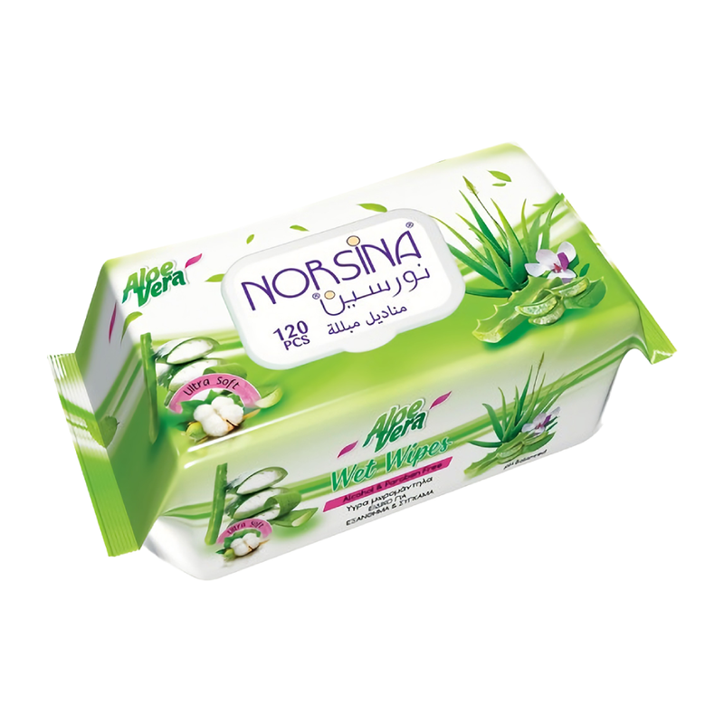 Norsina Baby Wet Wipes with Aloe Vera, 120 Count