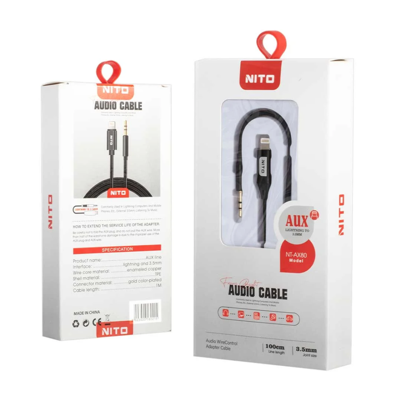 Nito Stereo Audio AUX Adapter Cable, Fabric Connectors, Audio Transmission