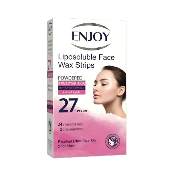 Enjoy Facial Wax Strips for Sensitive Skin, Powder Layer, 24 Strips + 3 Wipes