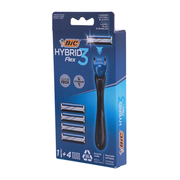 Bic Hybrid Flex 3 Men's Razor 3 Replacement Blades 1 Handle