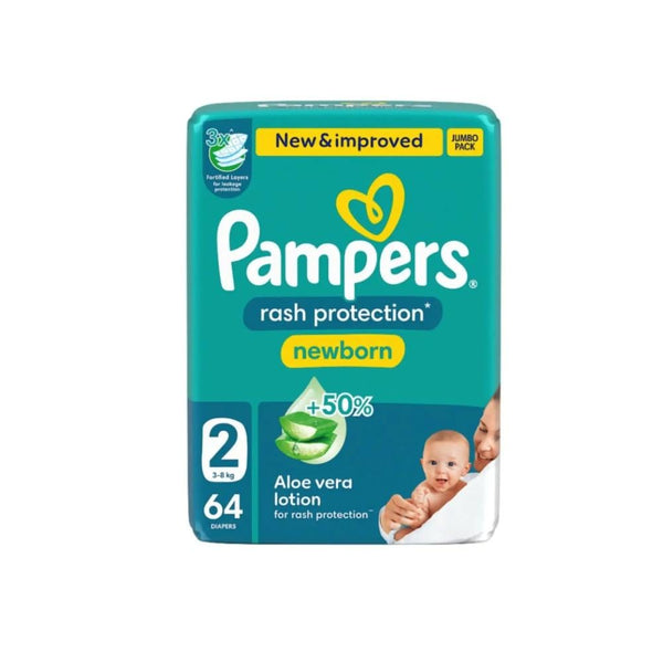 Pampers Diapers Taped Rash Protection Jumbo Pack Size 2 64 Count
