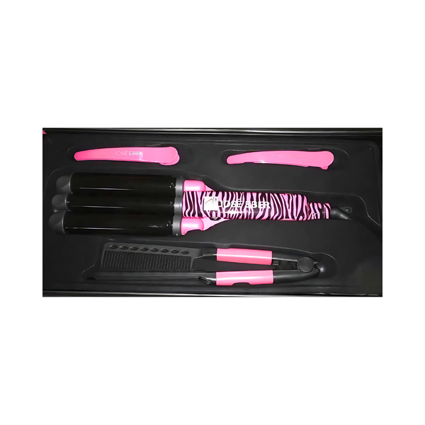 Jose Eber Hair Styler Kit, 3-in-1 Curler Straightener and Styler, Pink and Black