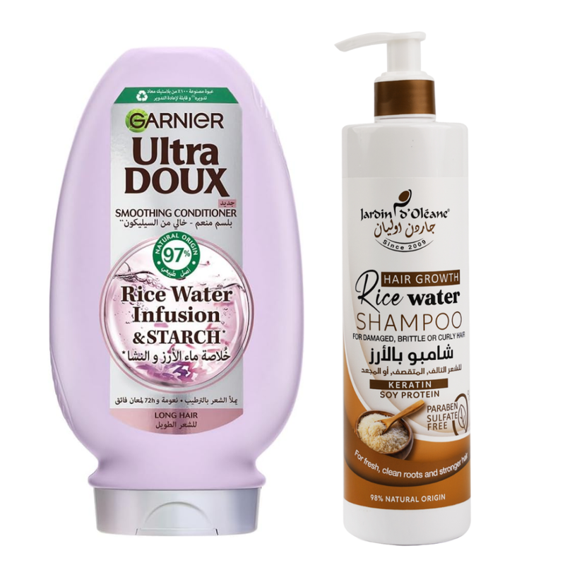 Garnier Rice Water Shampoo and Conditioner Set - Repair, Smoothing & Frizz Control