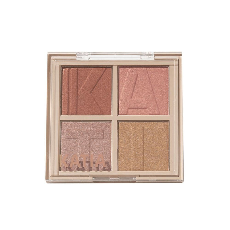 Katia Glow Highlighter Kit, 4-Shade Powder Palette, Shimmer Finish