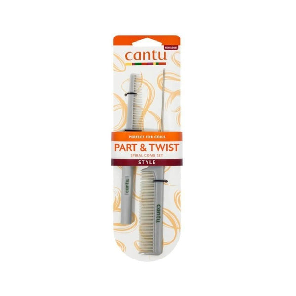 Cantu Style Part and Twist Hair Comb Set with Metal Tail and Spiral Comb