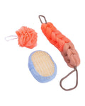 Spa System Body Loofah Set - Back Scrubber, Mesh Puff, Exfoliating Mitt - 3 Pieces