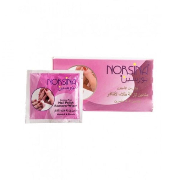 Norsina Acetone-Free Nail Polish Remover Wipes with Vitamin E & Glycerin, 10 Count