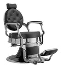 Salon System Men's Barber Chair Black Leather Silver Iron Reclining