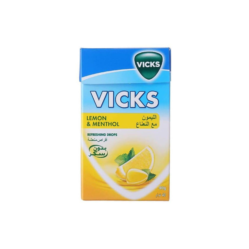 Vicks Throat Lozenges Lemon Mint Flavor Soothes Coughs & Sore Throats 40g
