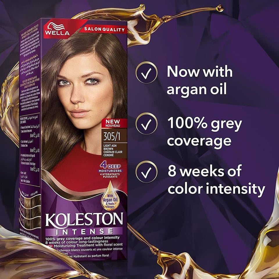 Wella Koleston Intense Hair Color Light Ash Brown Permanent Dye for Full Coverage 305/1