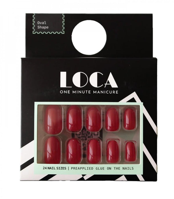 Red Press On Nails Natural Shape Classic Glossy Finish LOCA 24 Pieces