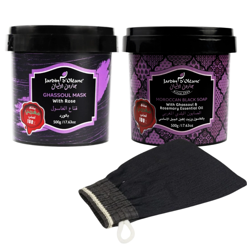 Garden Olean Moroccan Bath Set with Ghassoul, Rosemary Oil, Rose Extract