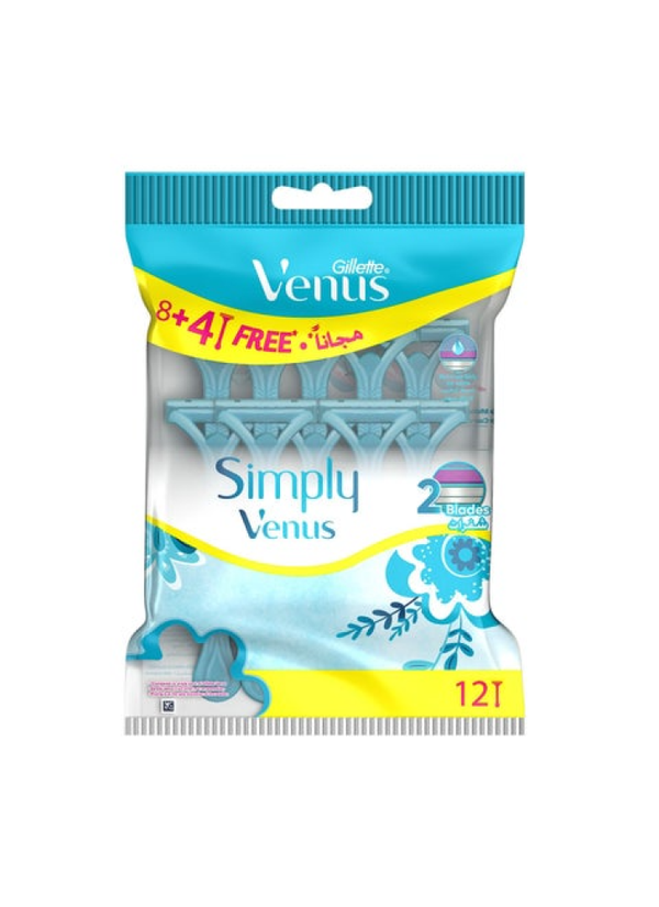 Simply Venus Women's Disposable Razor Triple Blade Value Pack Gillette 12 Pcs