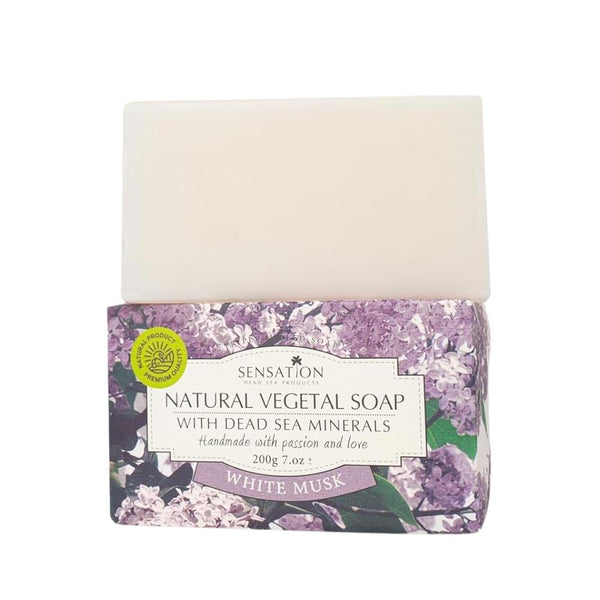 Sensation Dead Sea Soap, Handmade, White Musk Oil, Vegan, 200g
