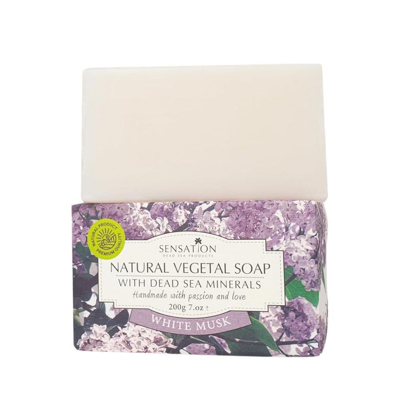 Sensation Dead Sea Soap, Handmade, White Musk Oil, Vegan, 200g