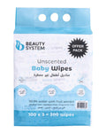 Unscented Baby Wipes 99.9% Water Gentle Sensitive Skin Beauty System 3x100