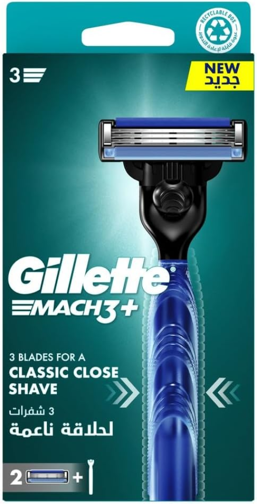 Mach 3 Razor + 2 Blades Refill Triple Blade System Gillette 1 Pack