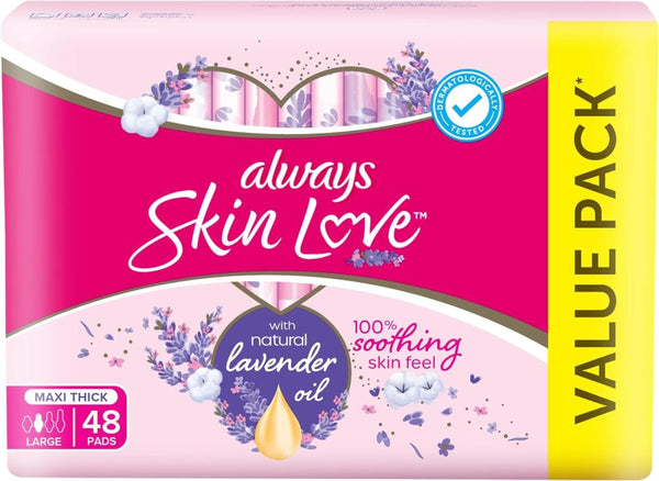 Always Sanitary Pads Maxi Thick With Natural Lavender Oil 48 Pack