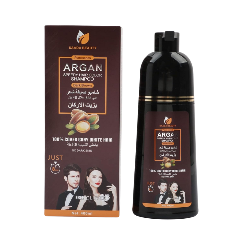 Saada Beauty Argan Oil Hair Color Shampoo, Dark Brown, Gray Coverage, 400ml