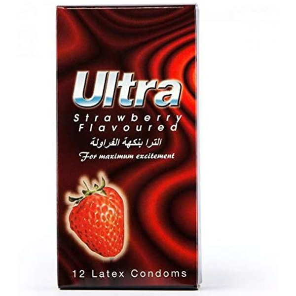 Condoms Strawberry Flavoured Latex Fun & Safe Experience Ultra 12 Pieces