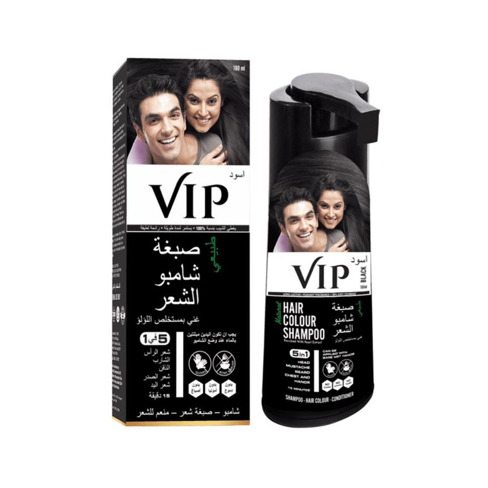 VIP Black Hair Color Shampoo with Pearl Extract Covers Gray Hair 180ml