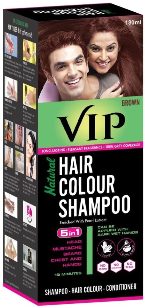 Buy Hair Color Shampoo Brown Gray Coverage Vip 180ml