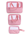 Salon System Makeup Bags Pink 3-Piece Set Transparent Top