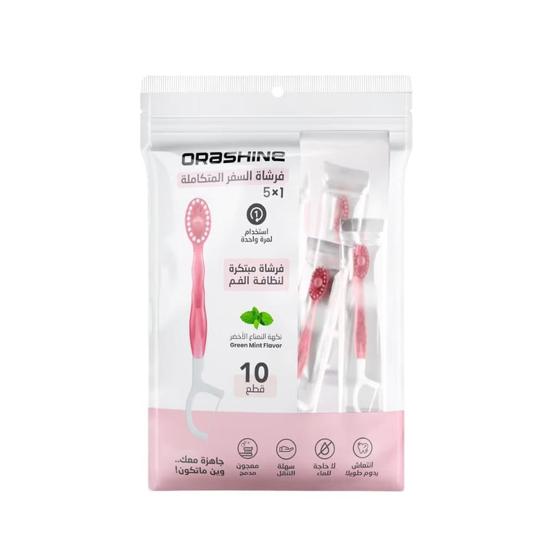 Disposable Toothbrush and Toothpaste 5-in-1 Mint OraShine 1 Piece