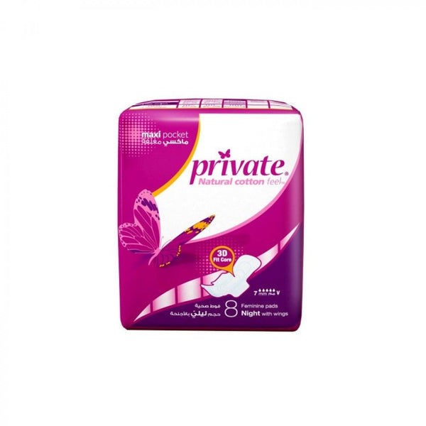 Private Maxi Pocket Night Sanitary Pads Cotton Cover 8 Pack
