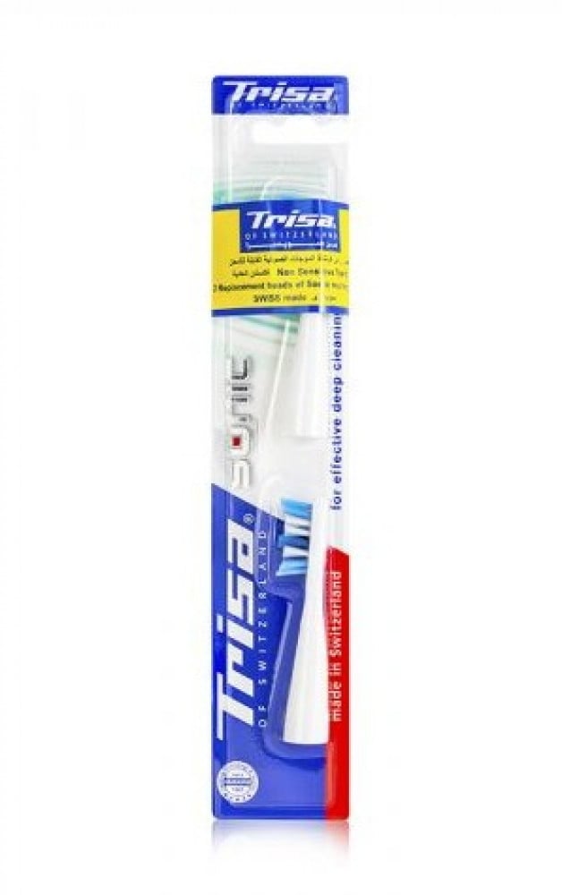Trisa Sonic Toothbrush Replacement Heads, Double-Layer Fibers, 2 Pack