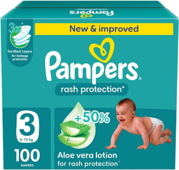 Pampers Diapers Taped Rash Protection Jumbo Box Size 3 100 Count