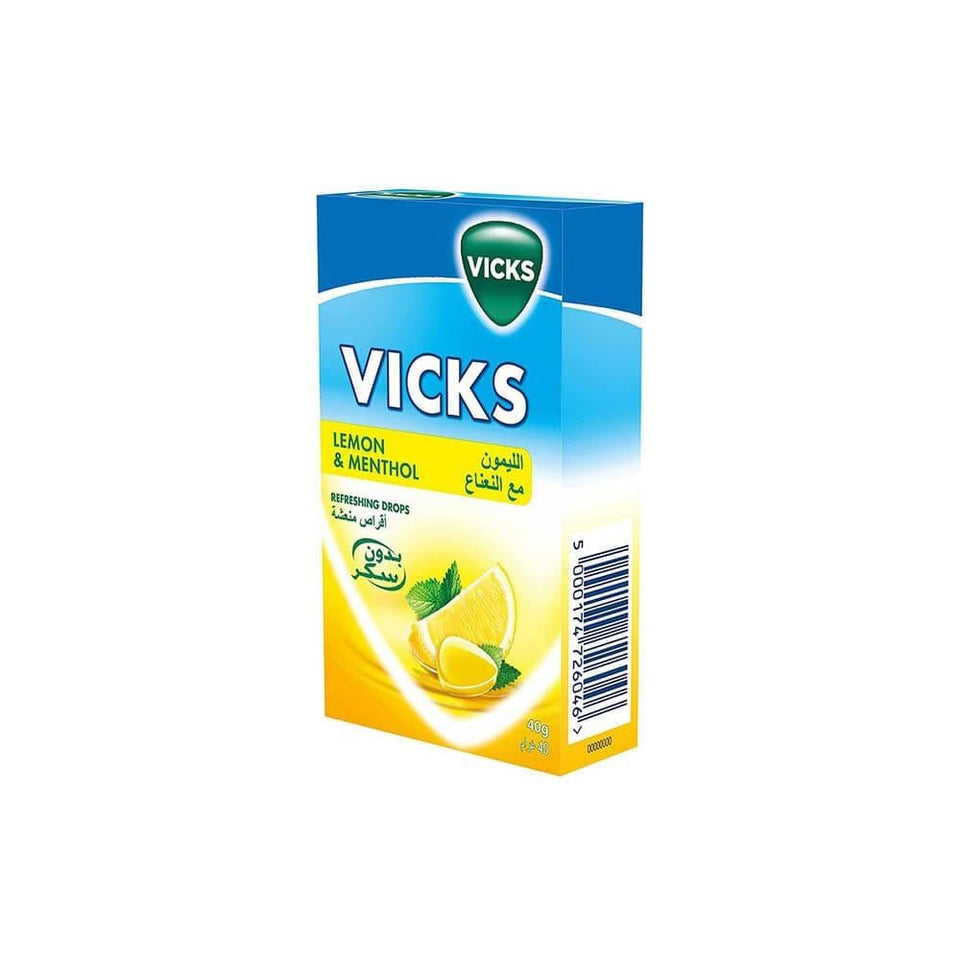 Vicks Throat Lozenges Lemon Mint Flavor Soothes Coughs & Sore Throats 40g