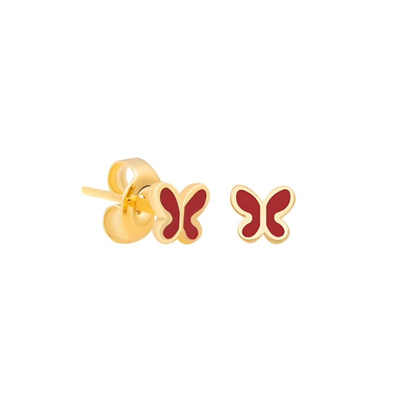 Childrens Gold Stud Earrings Red Butterfly Medical Earring Navarro 1 Pair