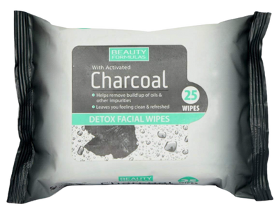 Beauty Formulas Charcoal Detox Facial Wipes - Cleansing, Oil Control, 25 Wipes