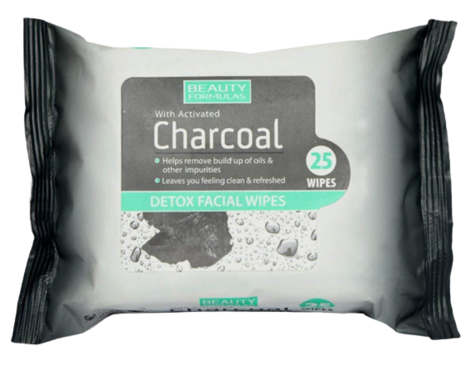 Beauty Formulas Charcoal Detox Facial Wipes - Cleansing, Oil Control, 25 Wipes