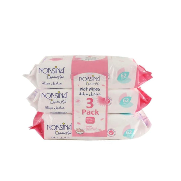 Noursina Baby Wipes, Alcohol-Free, 3 x 62 Count (186 Total Pieces)