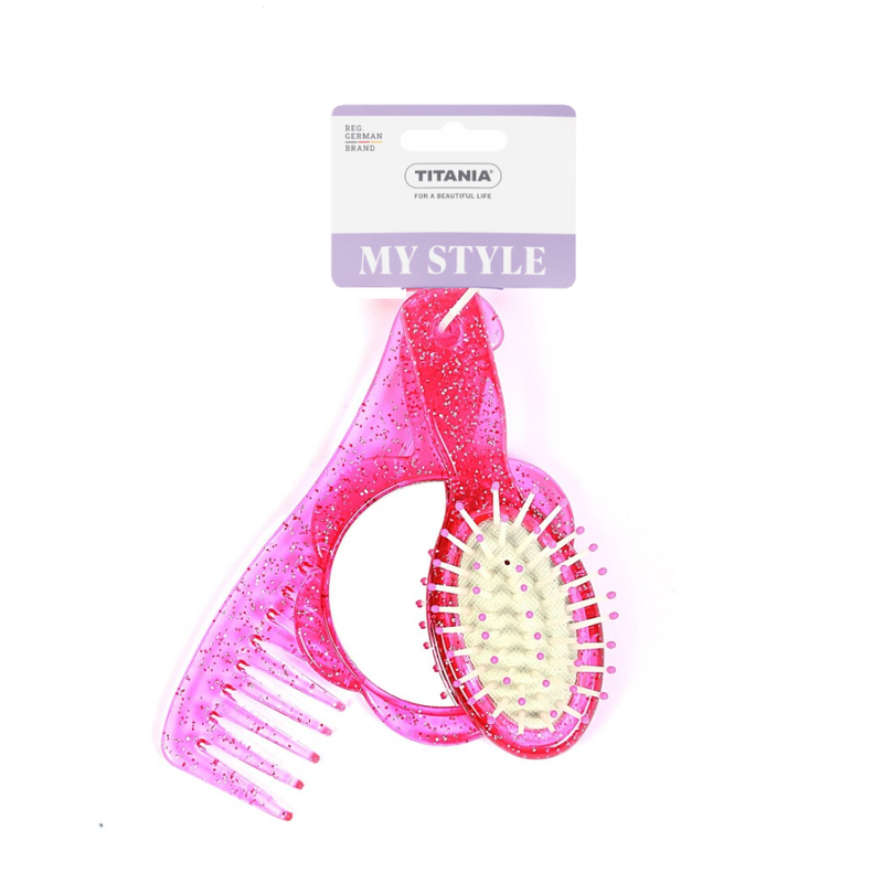 Titania Mirror and Brush Comb Set, 2-Piece Hair Styling Kit, Durable Design