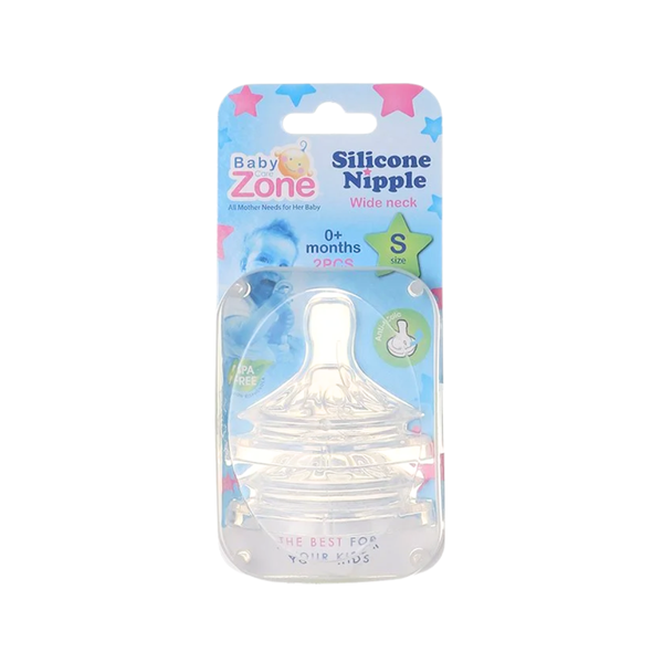 Baby Zone Silicone Feeding Nipple, Size S, 0+ Months, 2-Piece Set