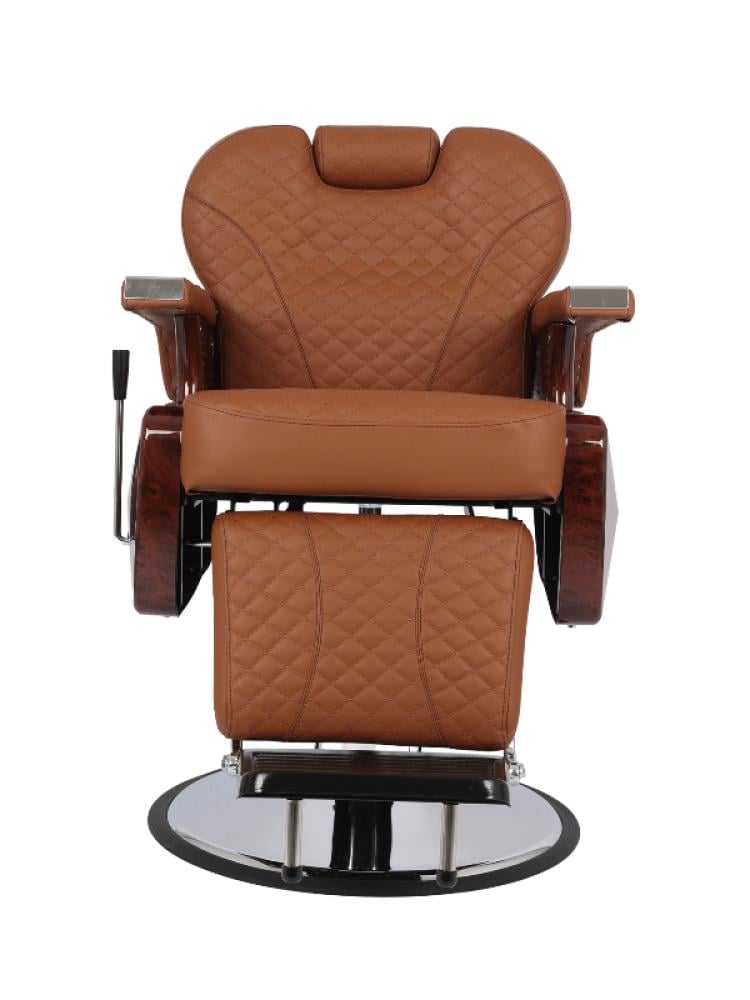 Salon System Audi Barber Chair - Brown Wood, Camel Stripe
