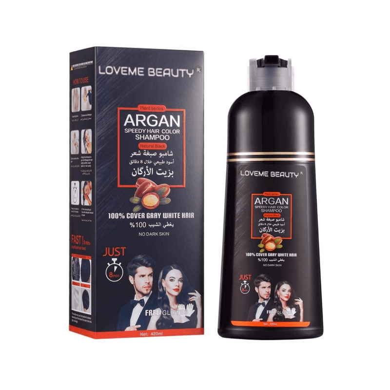 Black Hair Dye Shampoo Argan Oil Gray Coverage Lavme Beauty 420ml