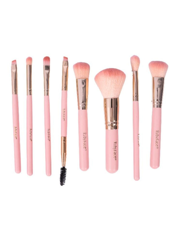 Ruby Face Makeup Brush Set BK25-002 - 8 Pieces - Soft Bristles