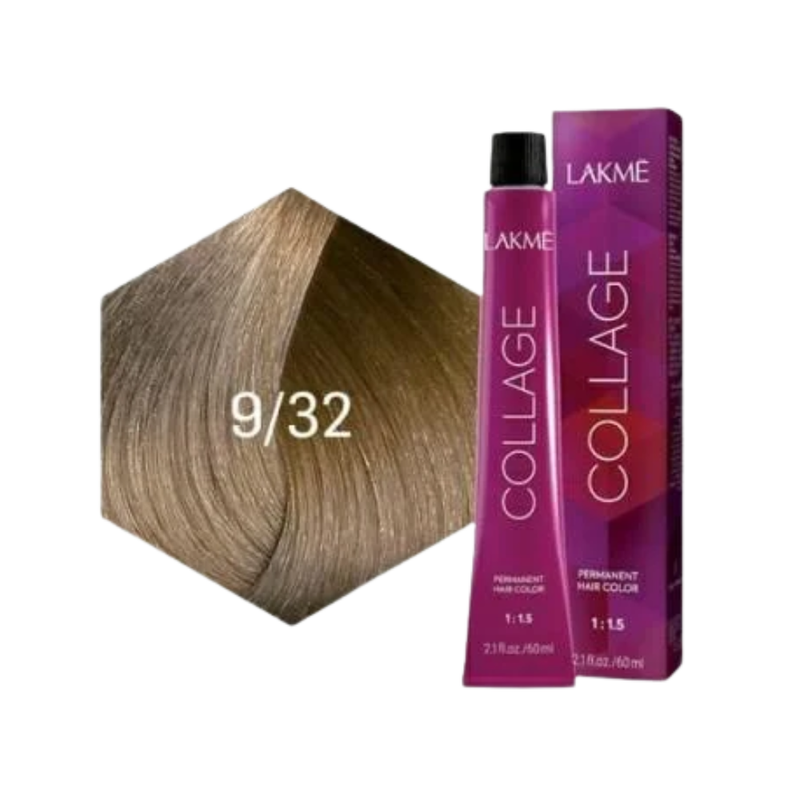 Lakme Permanent Hair Color 9.32 Light Blonde Golden Violet - 60ml, Gray Coverage