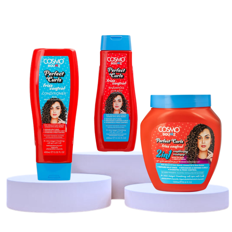 Cosmo Bounce Perfect Curls Collection Shea Butter Flaxseed Oil 3 Pieces