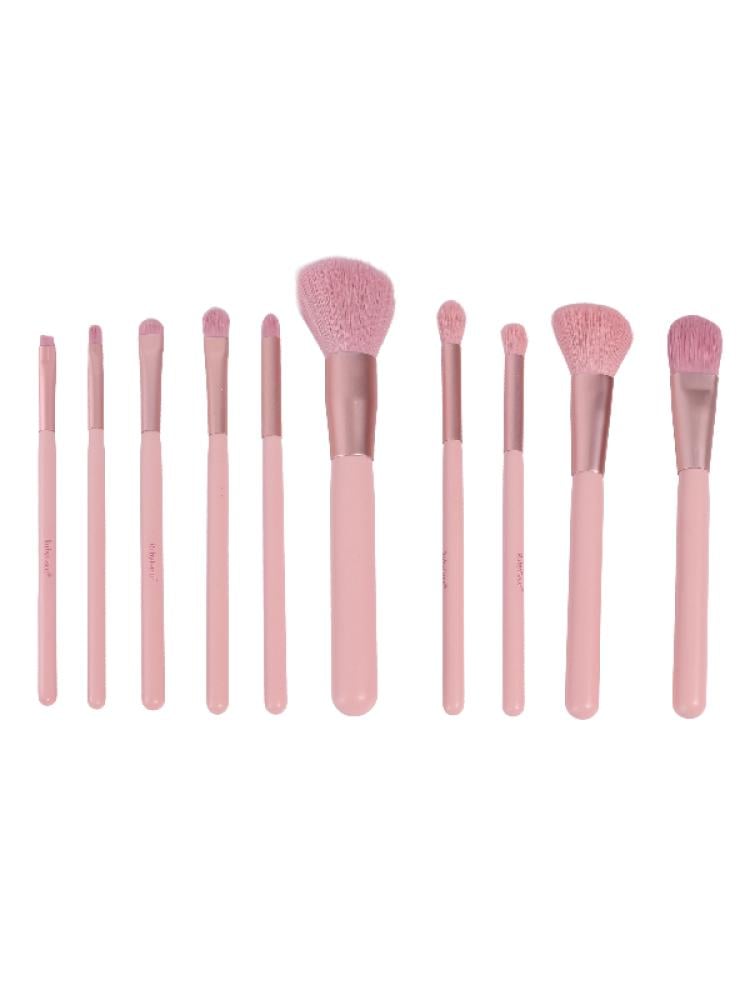 Ruby Face Makeup Brush Set - 10 Pieces, Synthetic Bristles